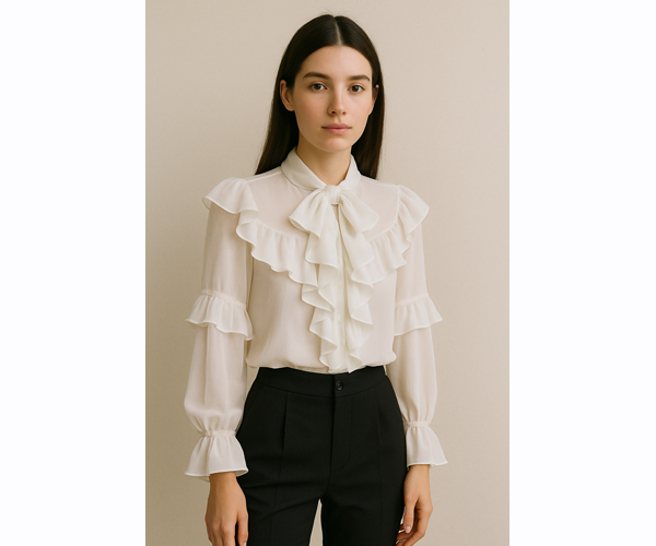 camicia con volant realizzata con orlo a rullino