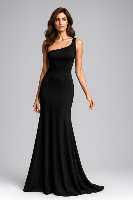 Abito nero lungo monospalla