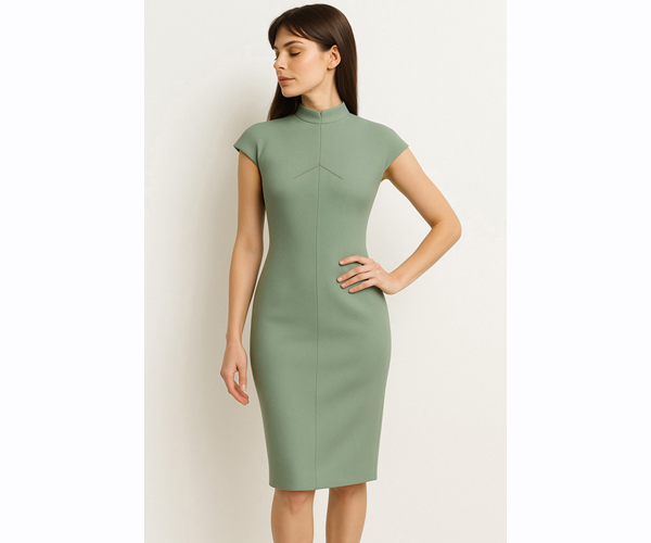 abito salvia con dettagli sartoriali che fanno la differenza